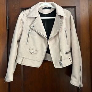 Zara light pink suede moto jacket